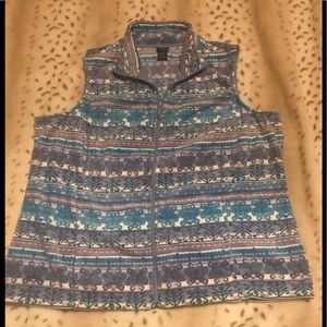 Basic Editions 1X blue & purple butterfly pattern cozy fleece vest